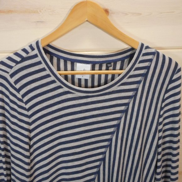 CAbi #3228 Women's S Ernest Knit Shirt Blue Gray Stripe Long Sleeve Stretch - Picture 2 of 6